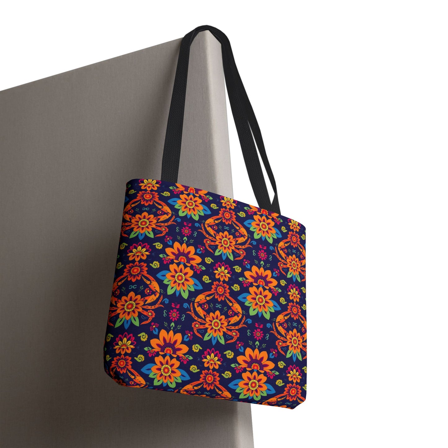 Tote Bag, (AOP), Cancer, Zodiac v6, Flower Pattern