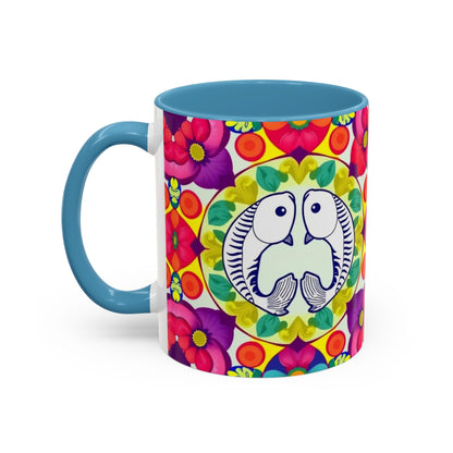 Accent Coffee Mug, Pisces, Zodiac v4, Flower Pattern, (11, 15oz)