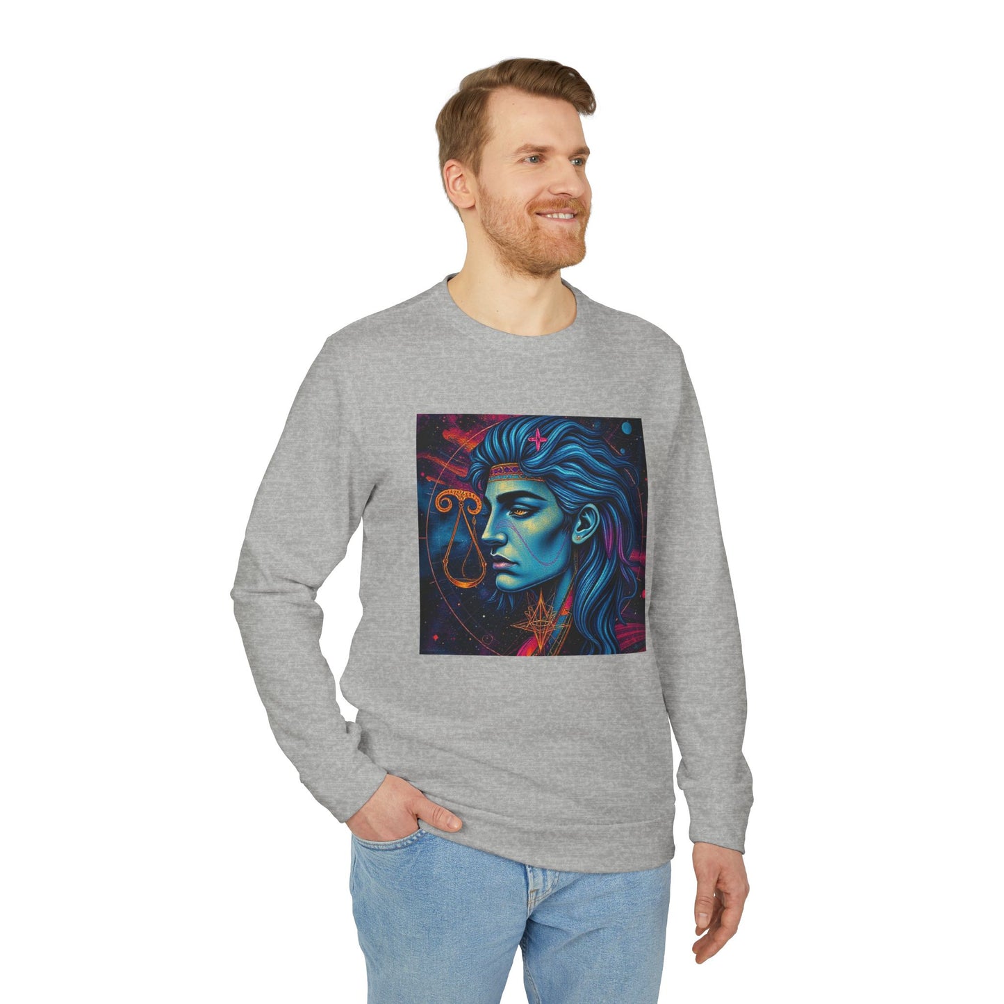 Adidas, Unisex Fleece Crewneck Sweatshirt, Libra, Pop Art, Zodiac