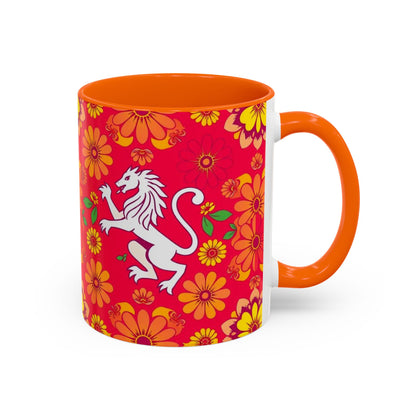 Accent Coffee Mug, Leo, Zodiac v4, Flower Pattern, (11, 15oz)
