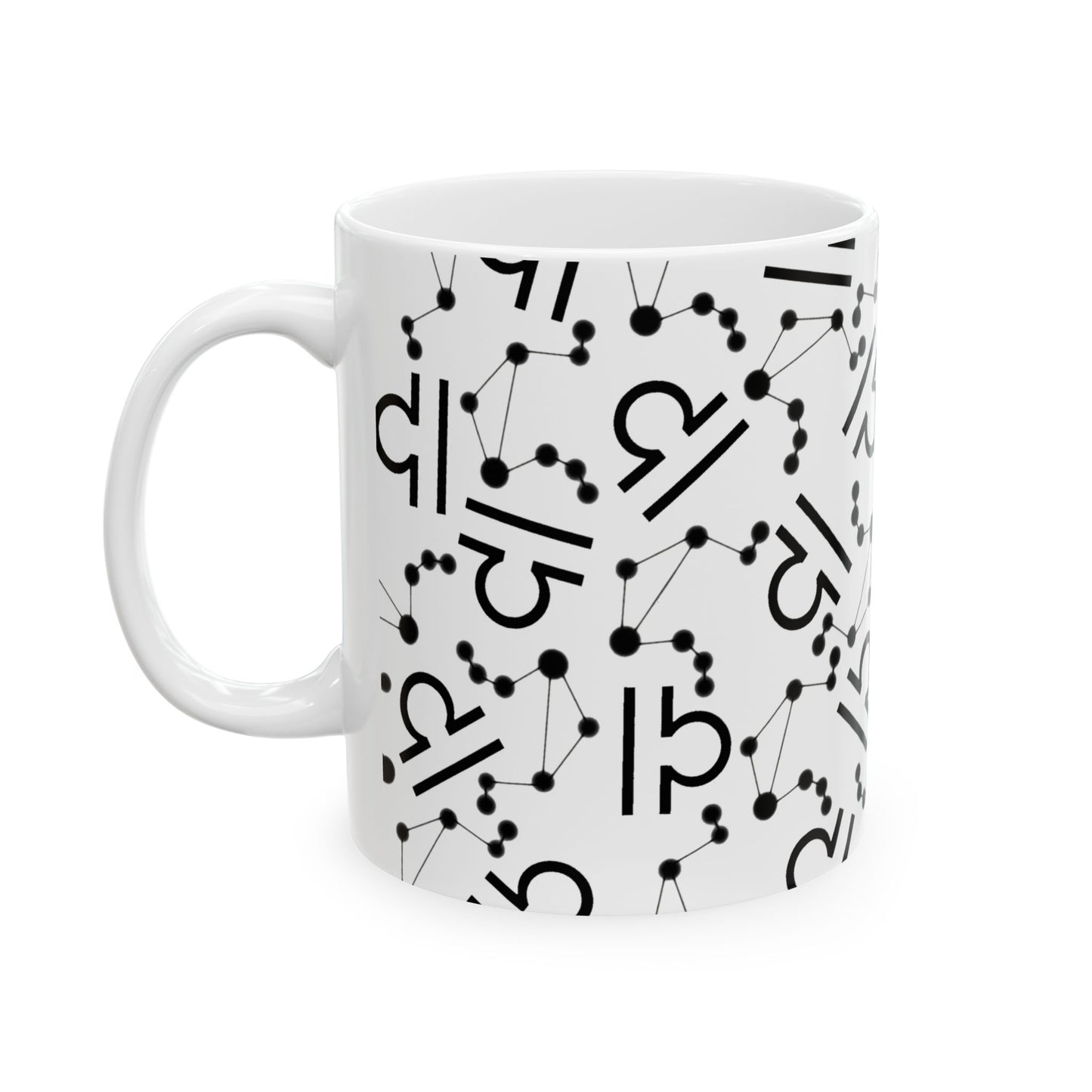 Ceramic Mug, (11oz, 15oz), Ceramic Coffee Mug, AOP, Constellation & Symbol, Libra Zodiac Design
