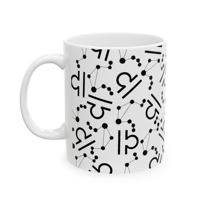 Ceramic Mug, (11oz, 15oz), Ceramic Coffee Mug, AOP, Constellation & Symbol, Libra Zodiac Design