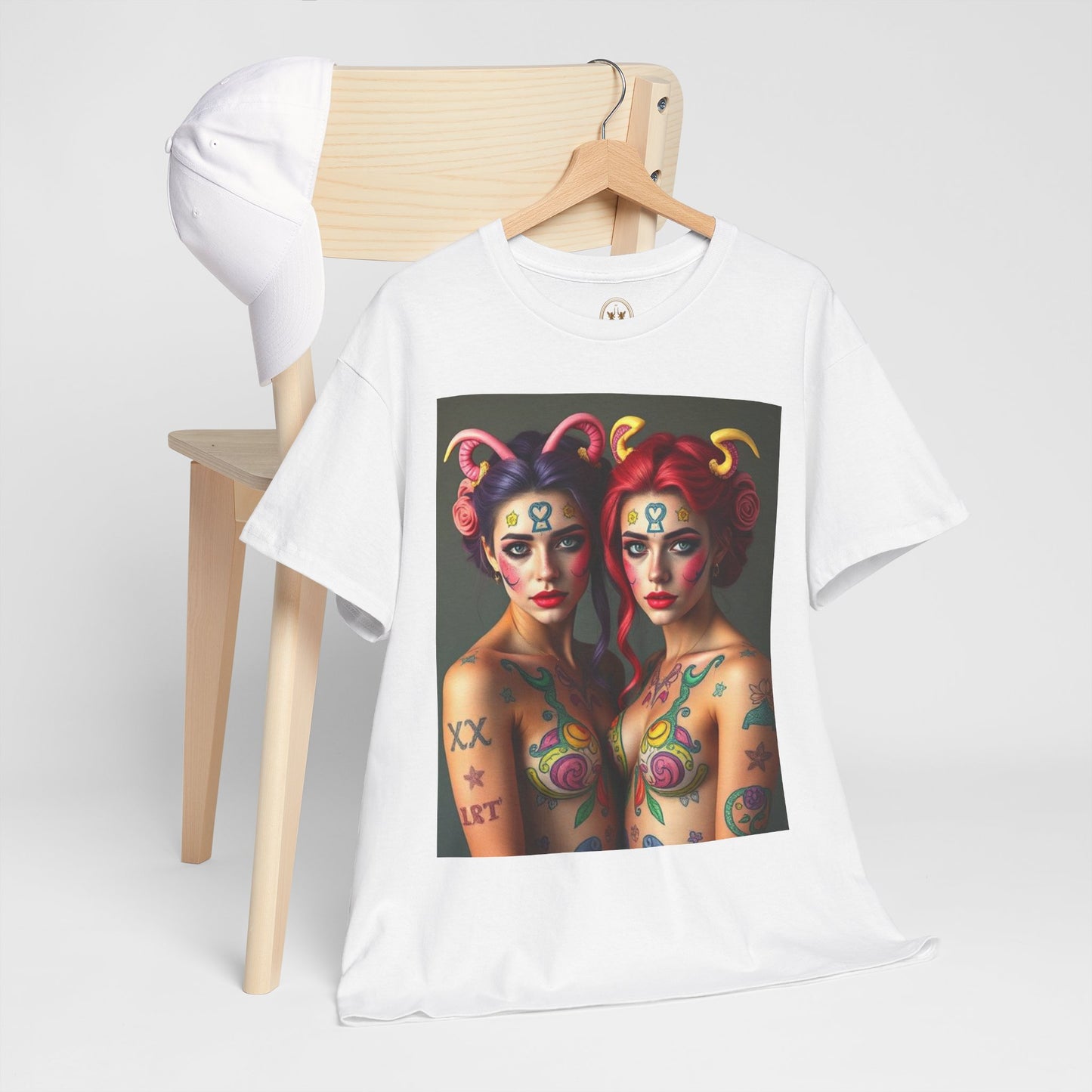 Unisex Heavy Cotton T-Shirt, Gemini, Zodiac v3, Sexy Art
