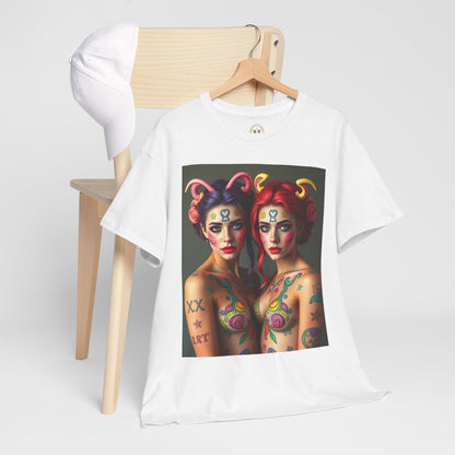 Unisex Heavy Cotton T-Shirt, Gemini, Zodiac v3, Sexy Art