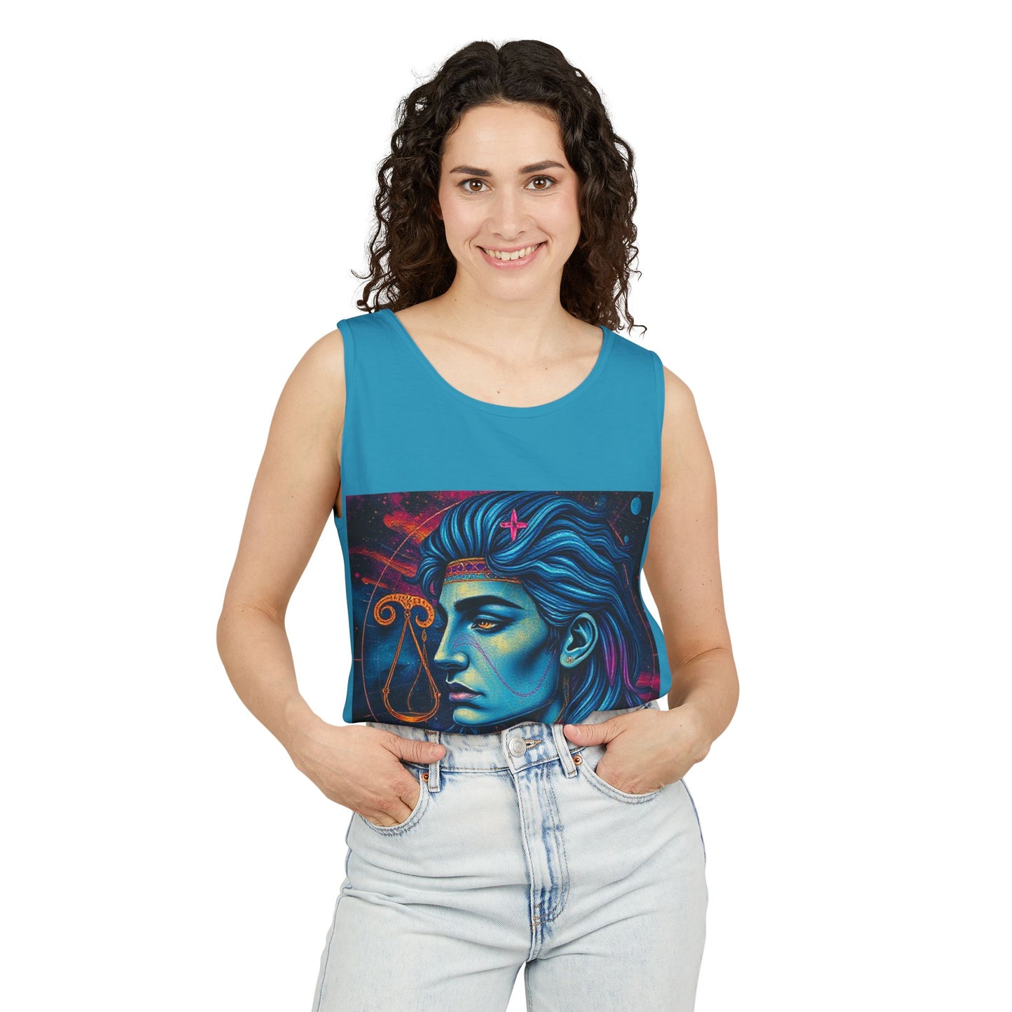 Unisex Garment-Dyed, Tank Top, Libra Design, Pop Art v1, 100% US cotton