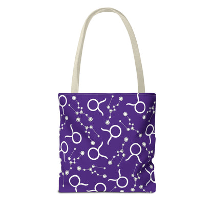 Tote Bag, Taurus Zodiac Sign, AOP, (Purple, White)