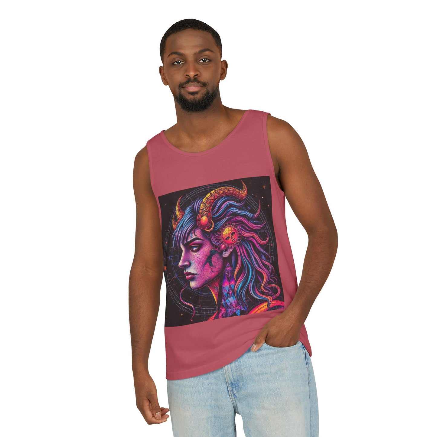 Unisex Garment-Dyed, Tank Top, Virgo Design, Pop Art v1, 100% US cotton