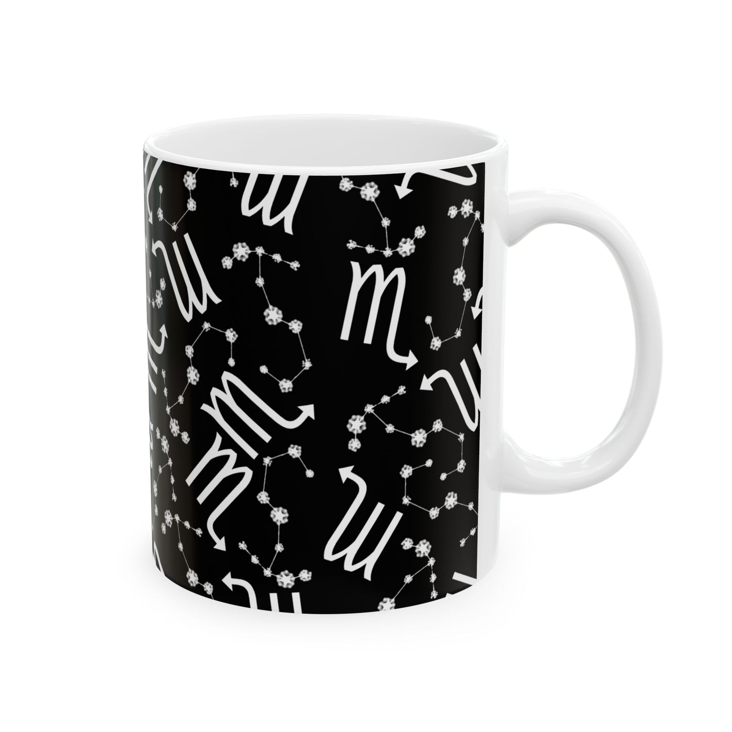 Ceramic Mug, (11oz, 15oz), Ceramic Coffee Mug, Black AOP, Scorpio Zodiac Design