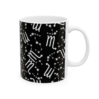 Ceramic Mug, (11oz, 15oz), Ceramic Coffee Mug, Black AOP, Scorpio Zodiac Design