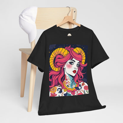 Unisex Heavy Cotton T-Shirt, Aries, Zodiac v2, Sexy Art