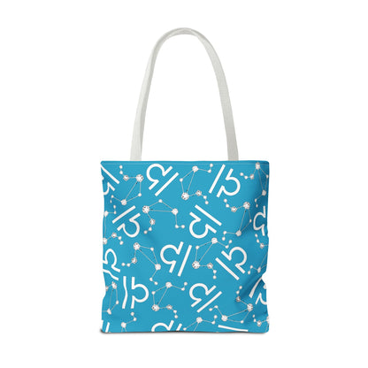 Tote Bag, Libra Zodiac Sign, AOP, (Turquoise, White)