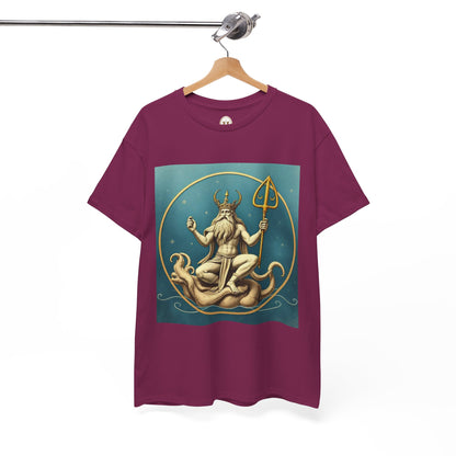 Unisex Heavy Cotton T-Shirt, Aquarius God 3v, Zodiac Design