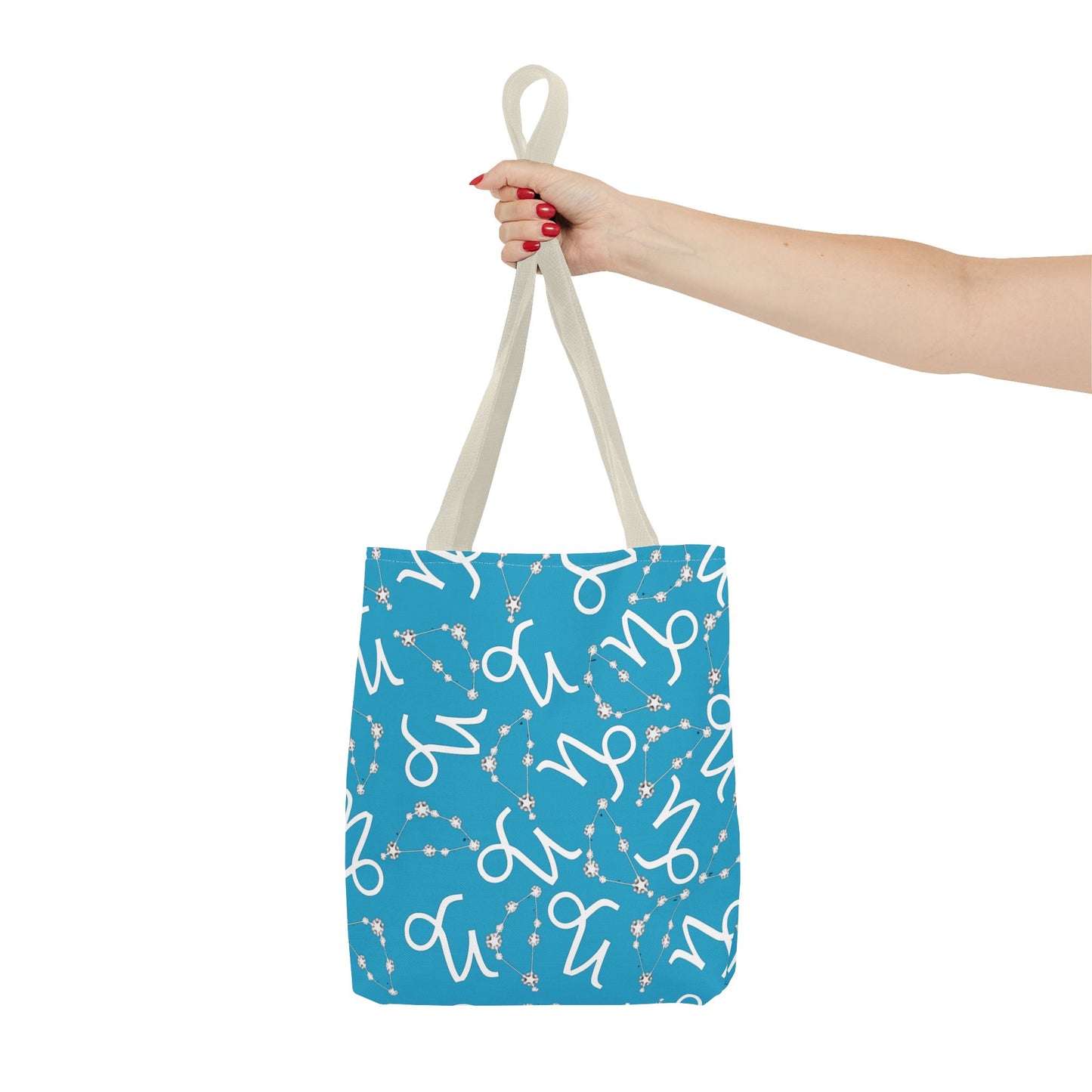Tote Bag, Capricorn Zodiac Sign, AOP, (Turquoise, White)