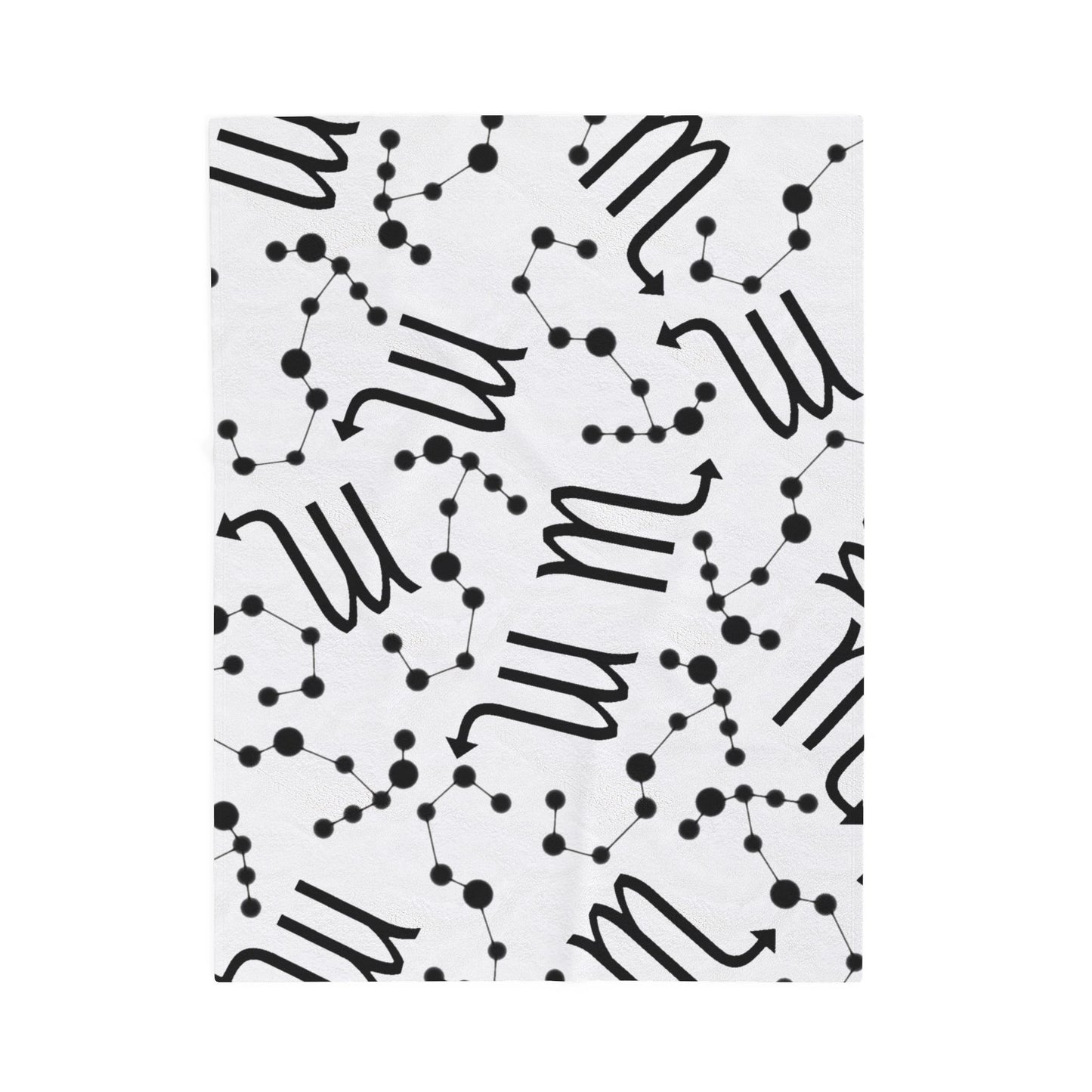 Velveteen Plush Blanket, Scorpio Zodiac Sign, Constellation & Symbol, White, 100% polyester