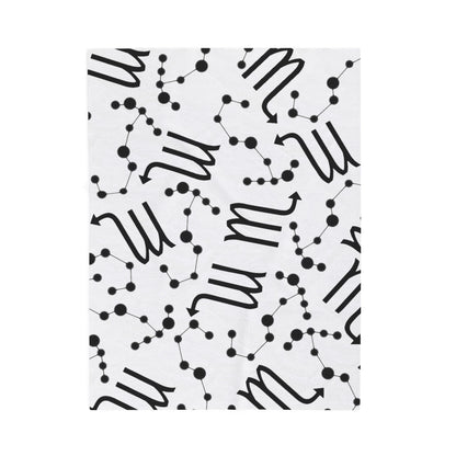 Velveteen Plush Blanket, Scorpio Zodiac Sign, Constellation & Symbol, White, 100% polyester