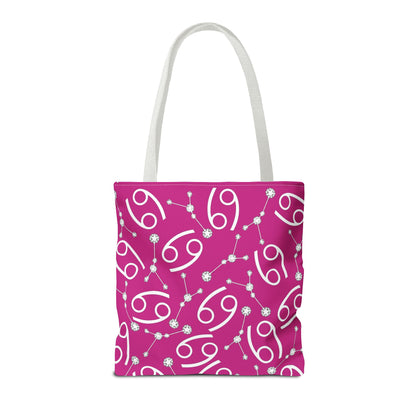 Tote Bag, Cancer Zodiac Sign, AOP, (Pink, White)