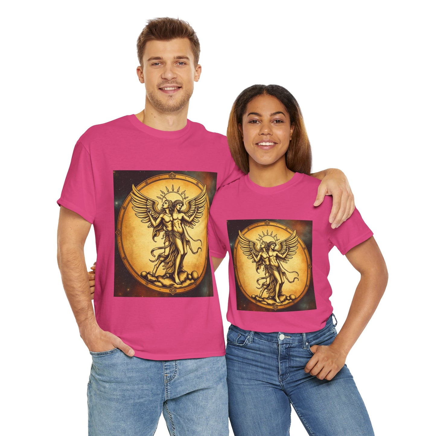 Unisex Heavy Cotton T-Shirt, Twin Angel v1, Gemini Zodiac Design