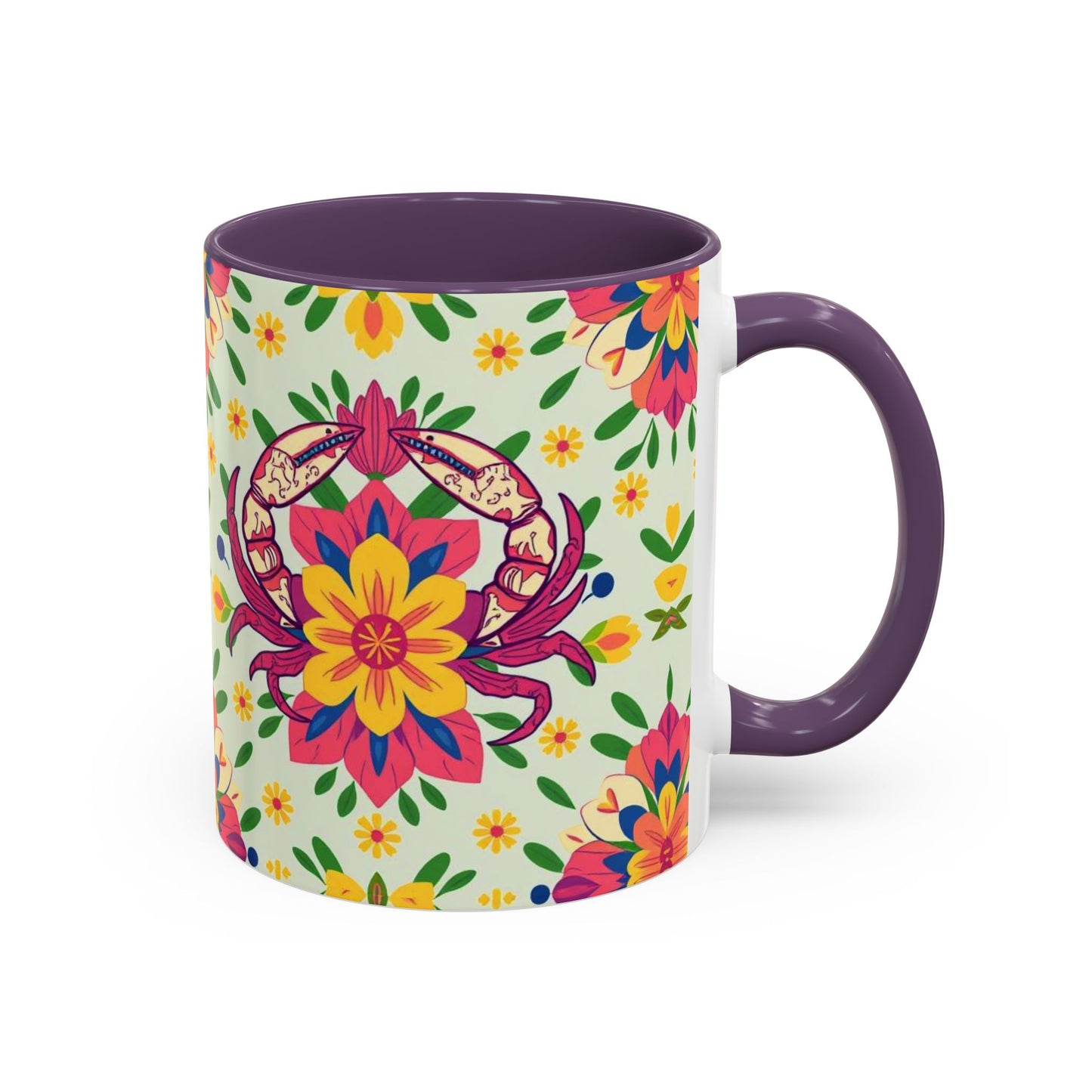 Accent Coffee Mug, Cancer, Zodiac v3, Flower Pattern, (11, 15oz)