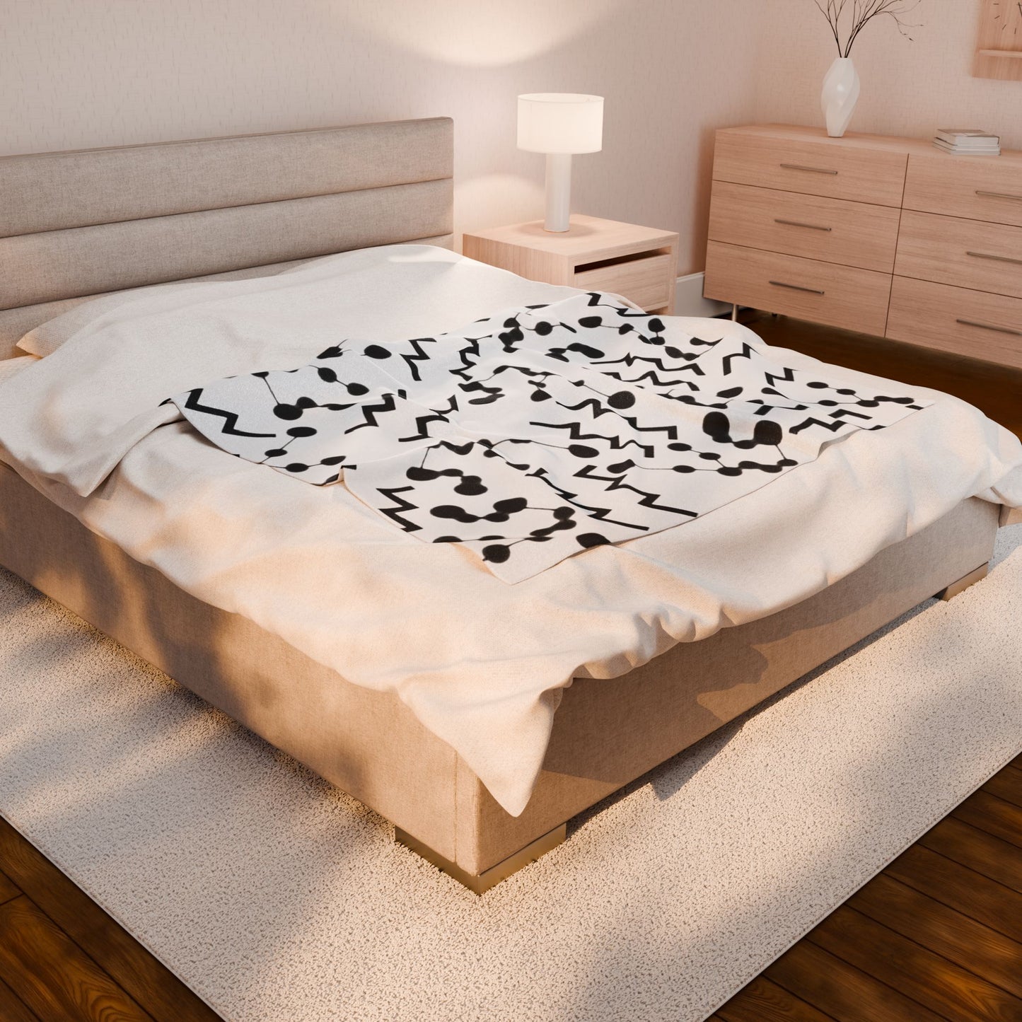 Velveteen Plush Blanket, Aquarius Zodiac Sign, Constellation & Symbol, White, 100% polyester