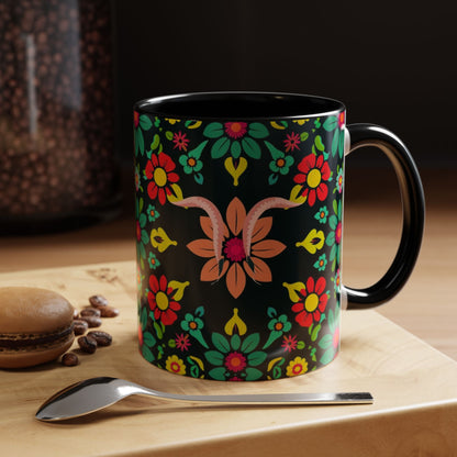 Accent Coffee Mug, Aquarius, Zodiac v4, Flower Pattern, (11, 15oz)
