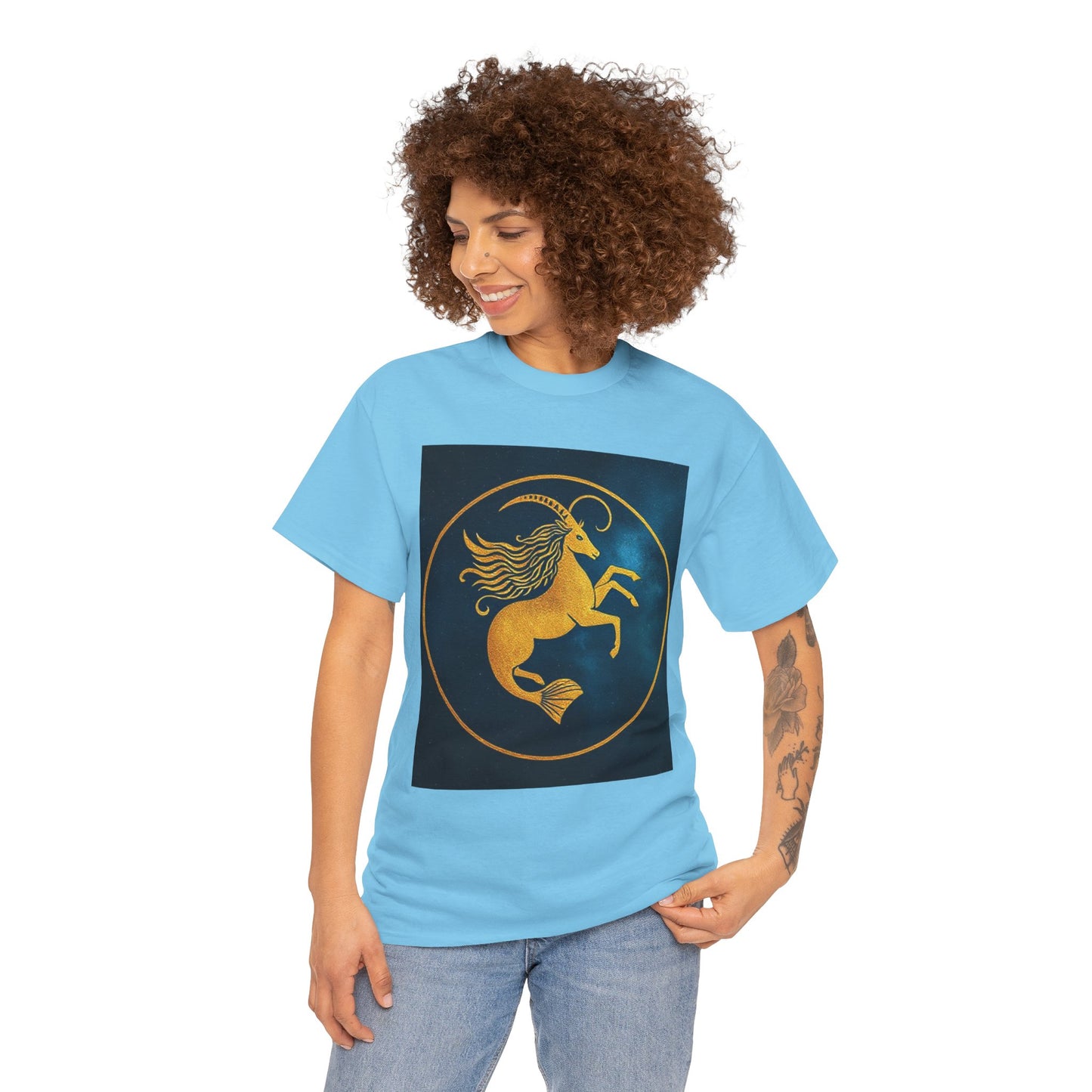 Unisex Heavy Cotton T-Shirt, Capricorn Animal v3, Symbol, Zodiac Design