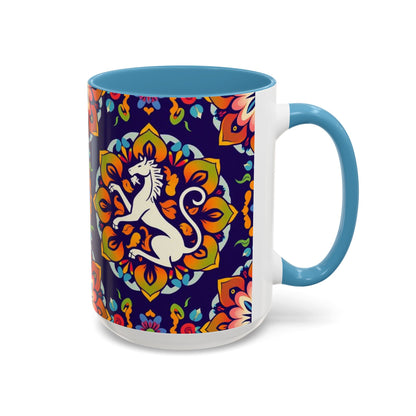 Accent Coffee Mug, Virgo, Zodiac v4. Flower Pattern, (11, 15oz)