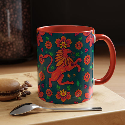 Accent Coffee Mug, Leo, Zodiac v1, Flower Pattern, (11, 15oz)