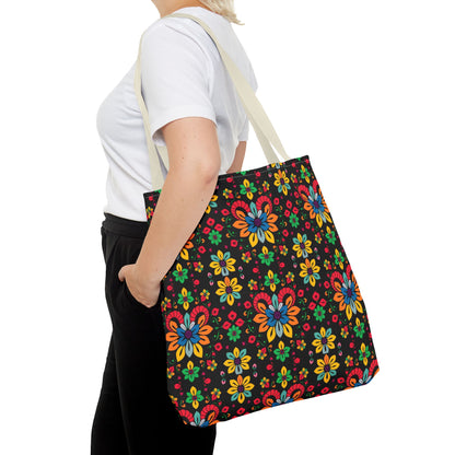 Tote Bag, (AOP), Aries, Zodiac v3, Flower Pattern