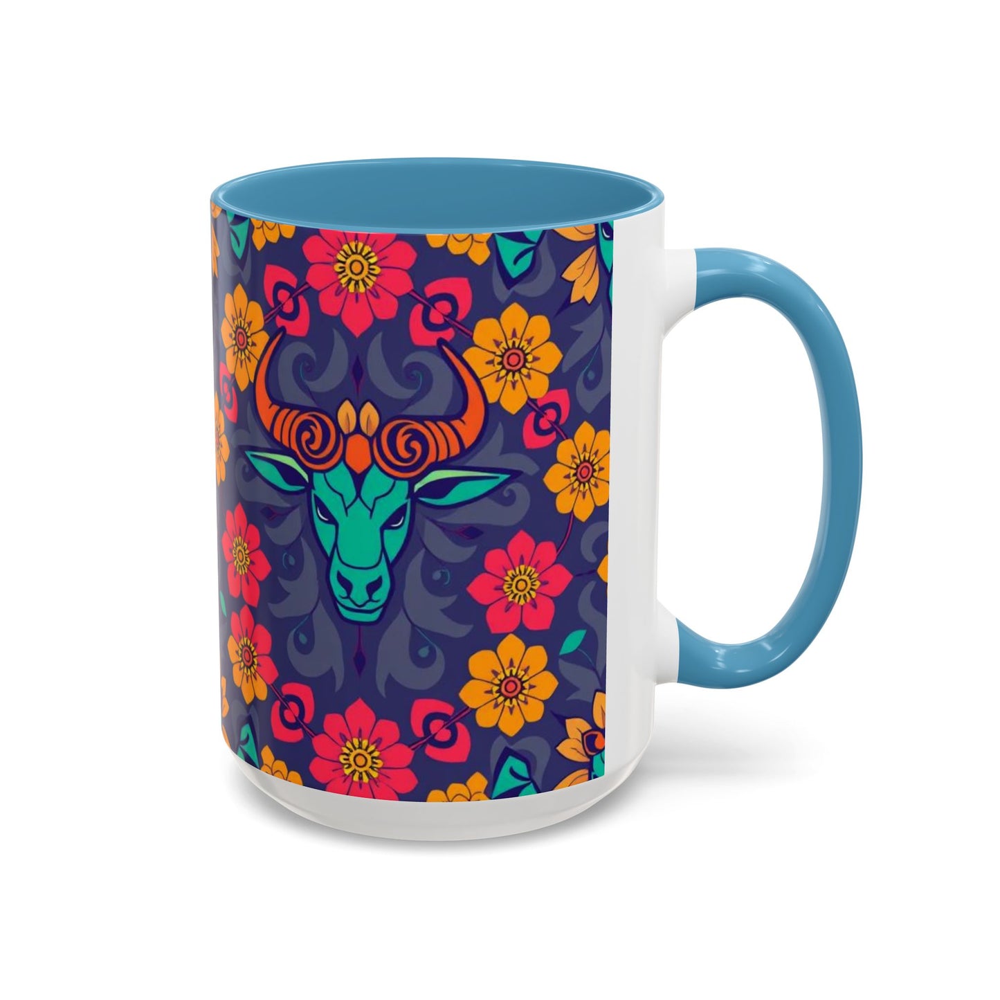 Accent Coffee Mug, Taurus, Zodiac. Flower Pattern, (11, 15oz)