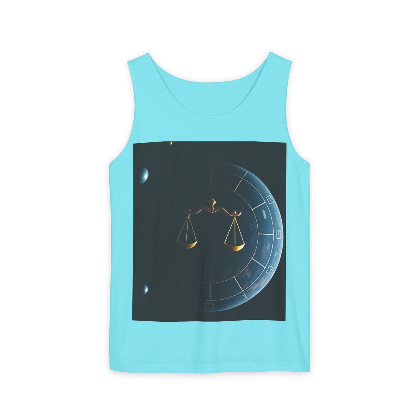 Unisex Garment-Dyed, Tank Top, Libra Design, Space Scale, 100% US cotton