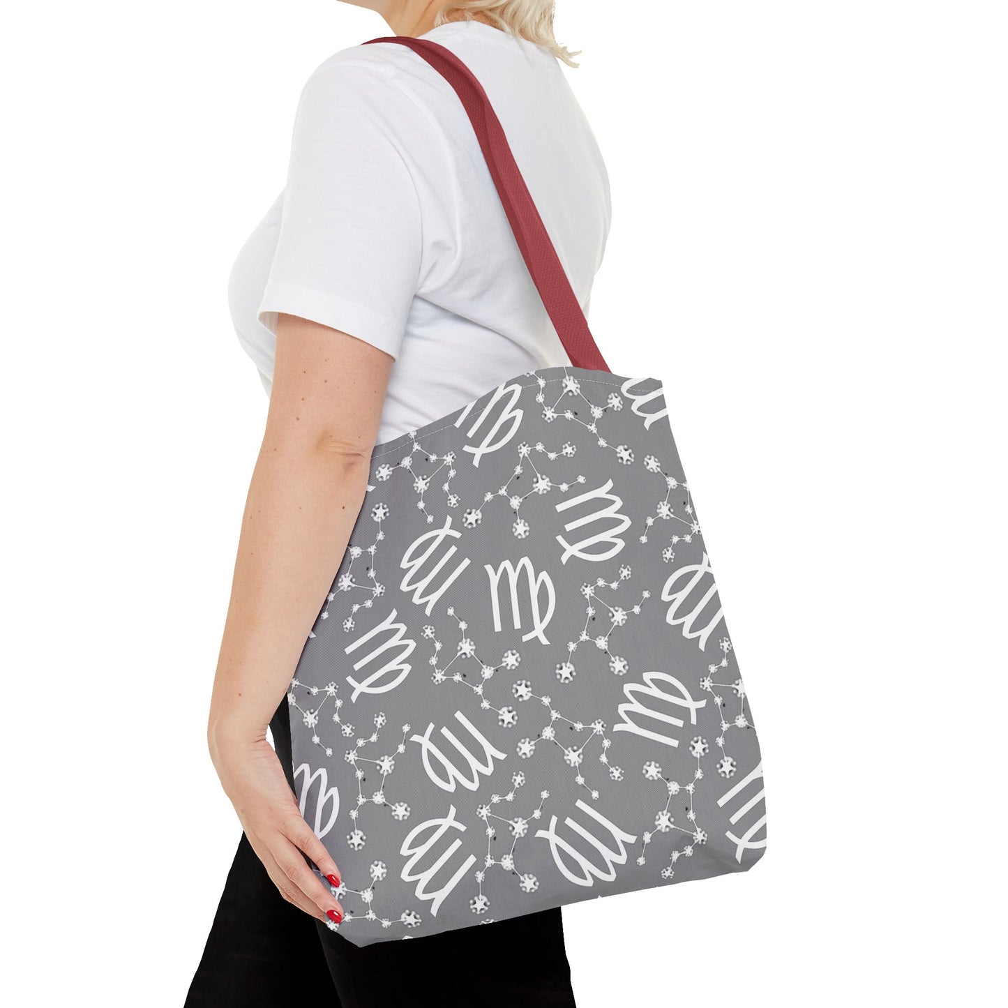 Tote Bag, Virgo Zodiac Sign, AOP, (Grey, White)