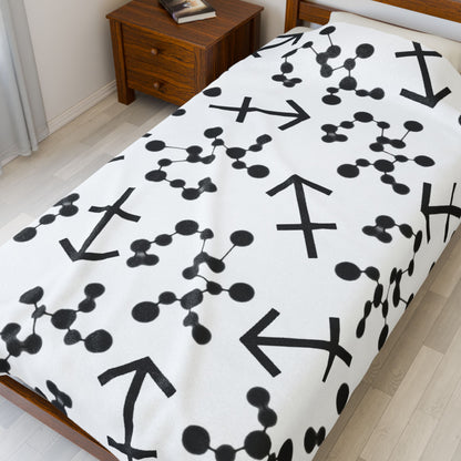Velveteen Plush Blanket, Sagittarius Zodiac Sign, Constellation & Symbol, White, 100% polyester
