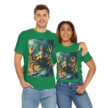 Unisex Heavy Cotton T-Shirt, Crustacean King v1, Cancer Zodiac Design