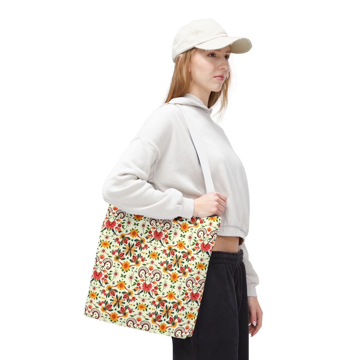 Tote Bag (AOP), Aries, Zodiac v2, Flower Pattern