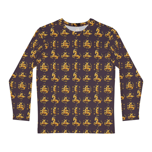 Men's Long Sleeve Shirt, (AOP), Capricorn, Zodiac v3, Pattern