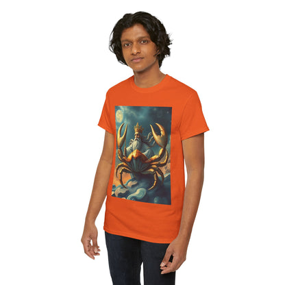 Unisex Heavy Cotton T-Shirt, Crustacean King, Cancer Zodiac Design