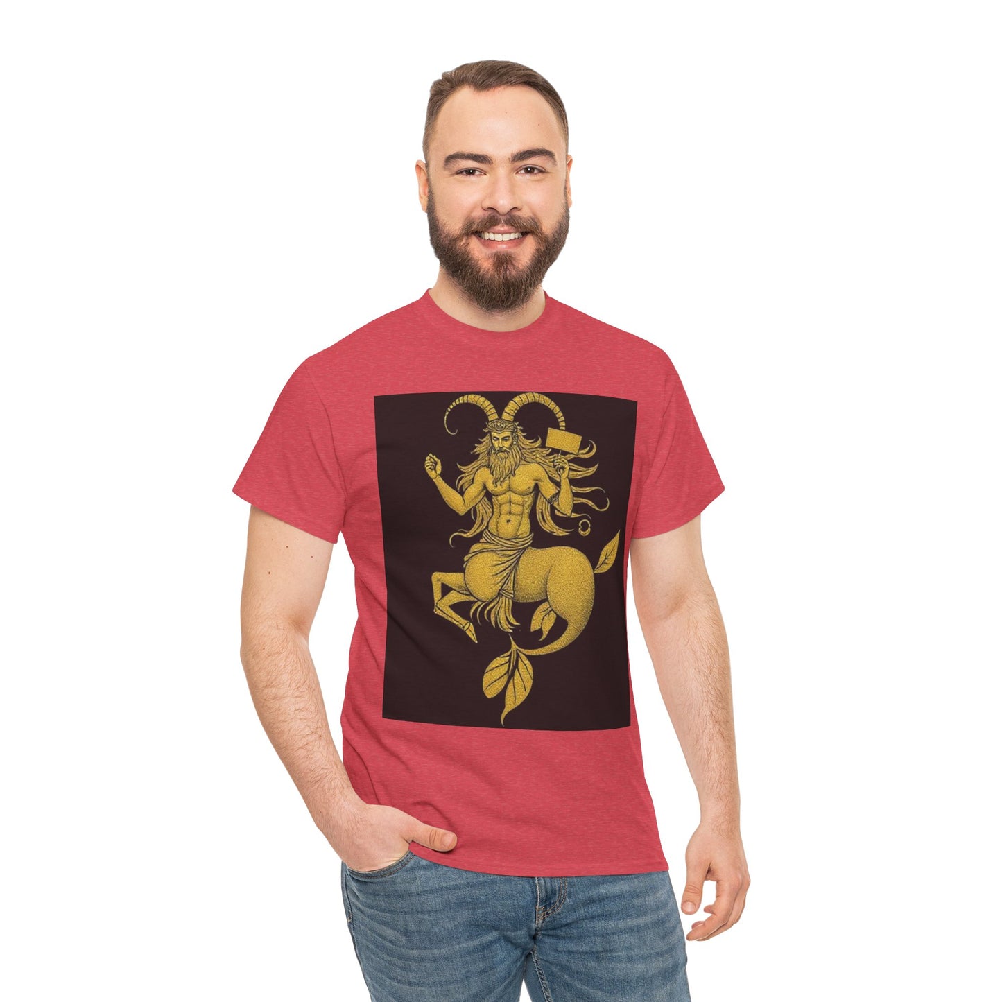Unisex Heavy Cotton T-Shirt, Capricorn God, Zodiac Design
