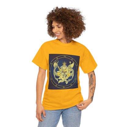Unisex Heavy Cotton T-Shirt, King of Pisces, Zodiac Design