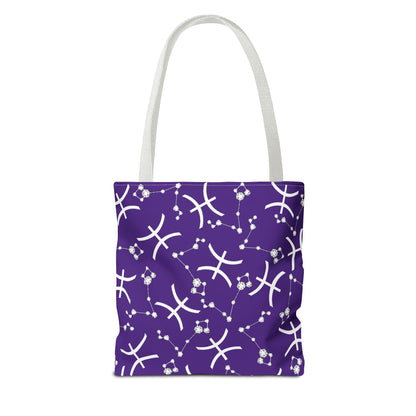 Tote Bag, Pisces Zodiac Sign, AOP, (Purple, White)
