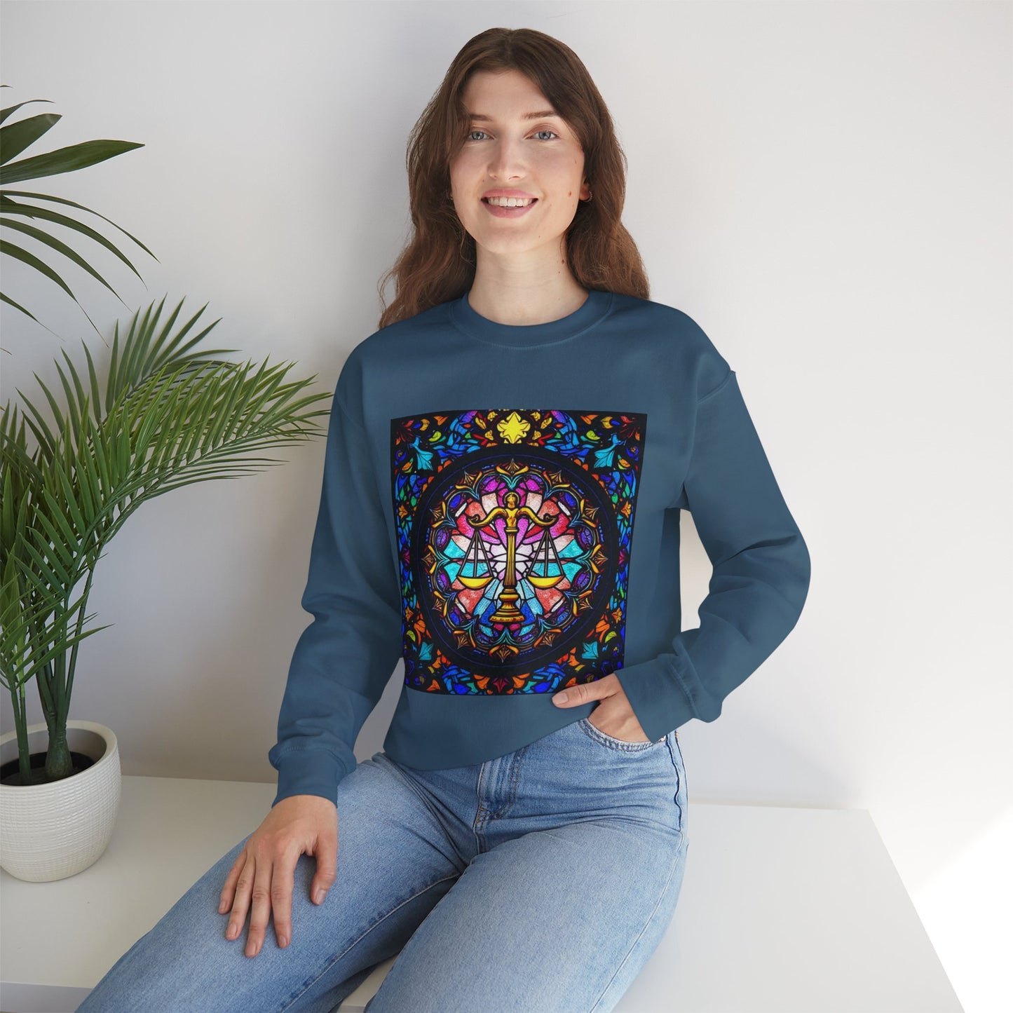 Unisex Heavy Blend™ Crewneck Sweatshirt, Glass 1, Libra Zodiac Design