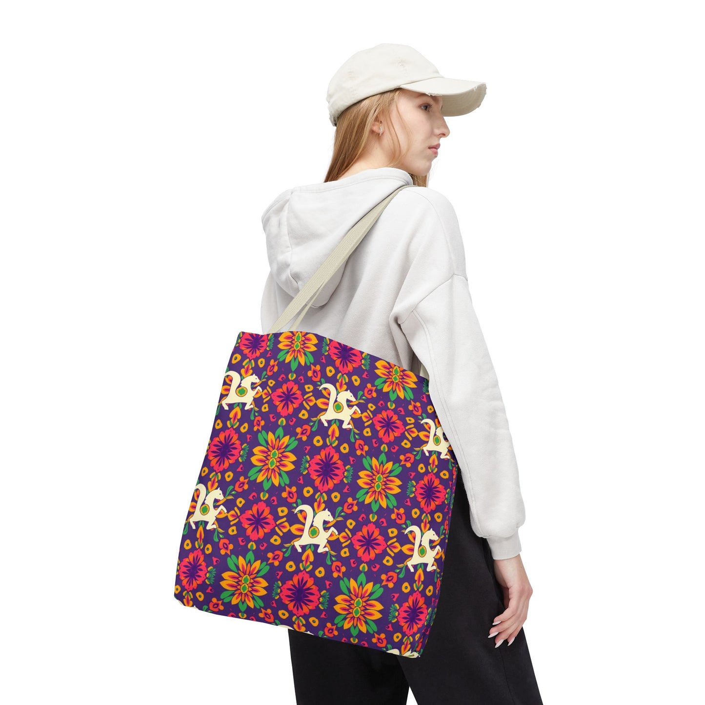 Tote Bag (AOP), Aquarius, Zodiac v2, Flower Pattern