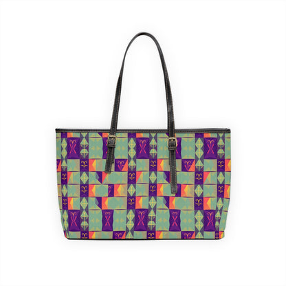 Leather Shoulder Bag, Aquarius, Zodiac v4, Shapes Pattern