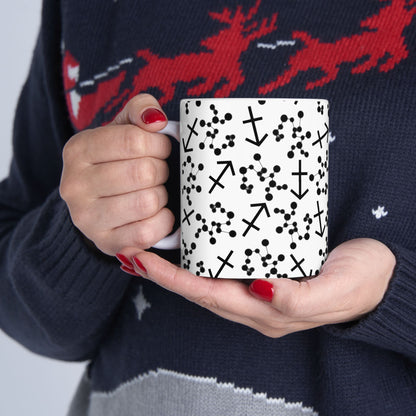 Ceramic Mug, (11oz, 15oz), Ceramic Coffee Mug, AOP, Constellation & Symbol, Sagittarius Zodiac Design