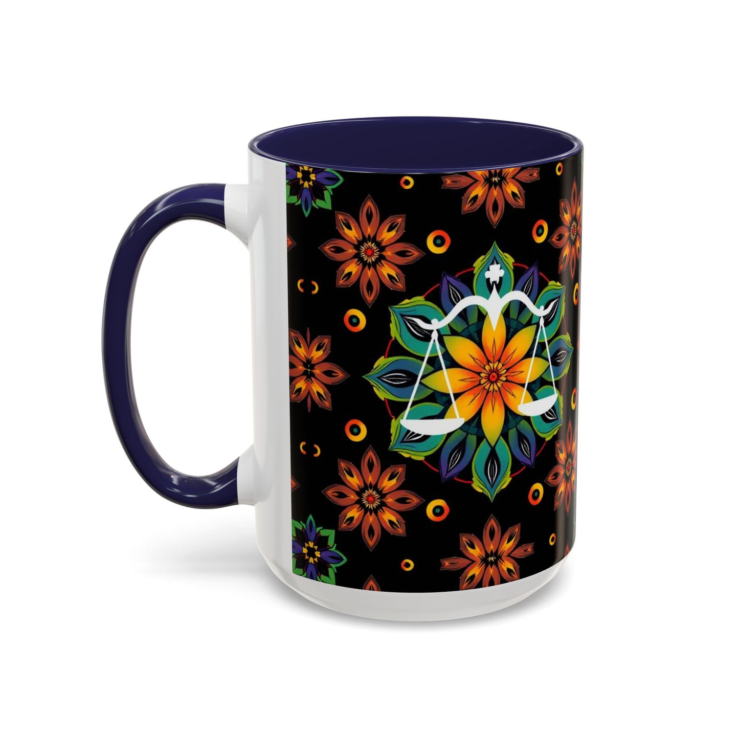 Accent Coffee Mug, Libra, Zodiac v4, Flower Pattern, (11, 15oz)