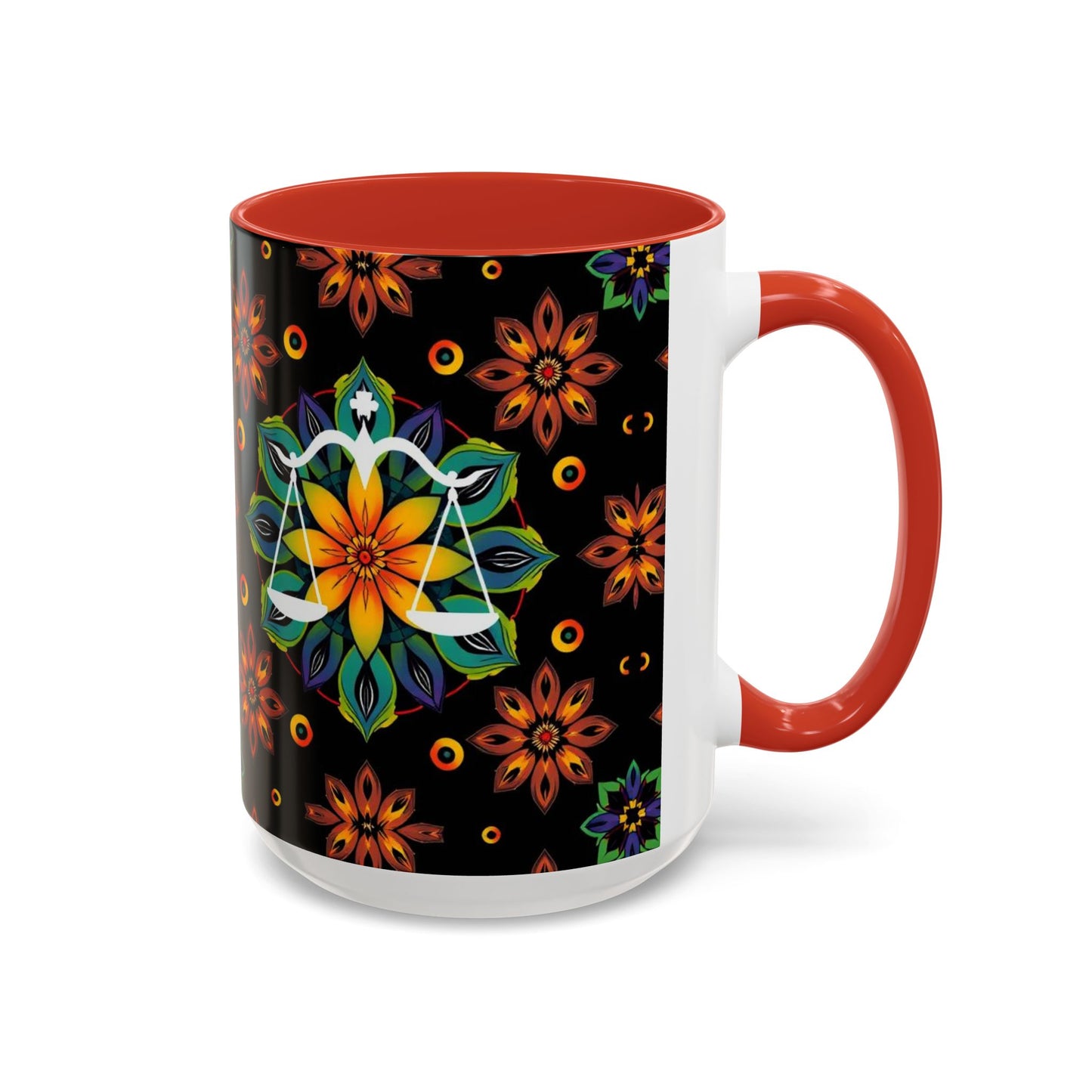 Accent Coffee Mug, Libra, Zodiac v4, Flower Pattern, (11, 15oz)