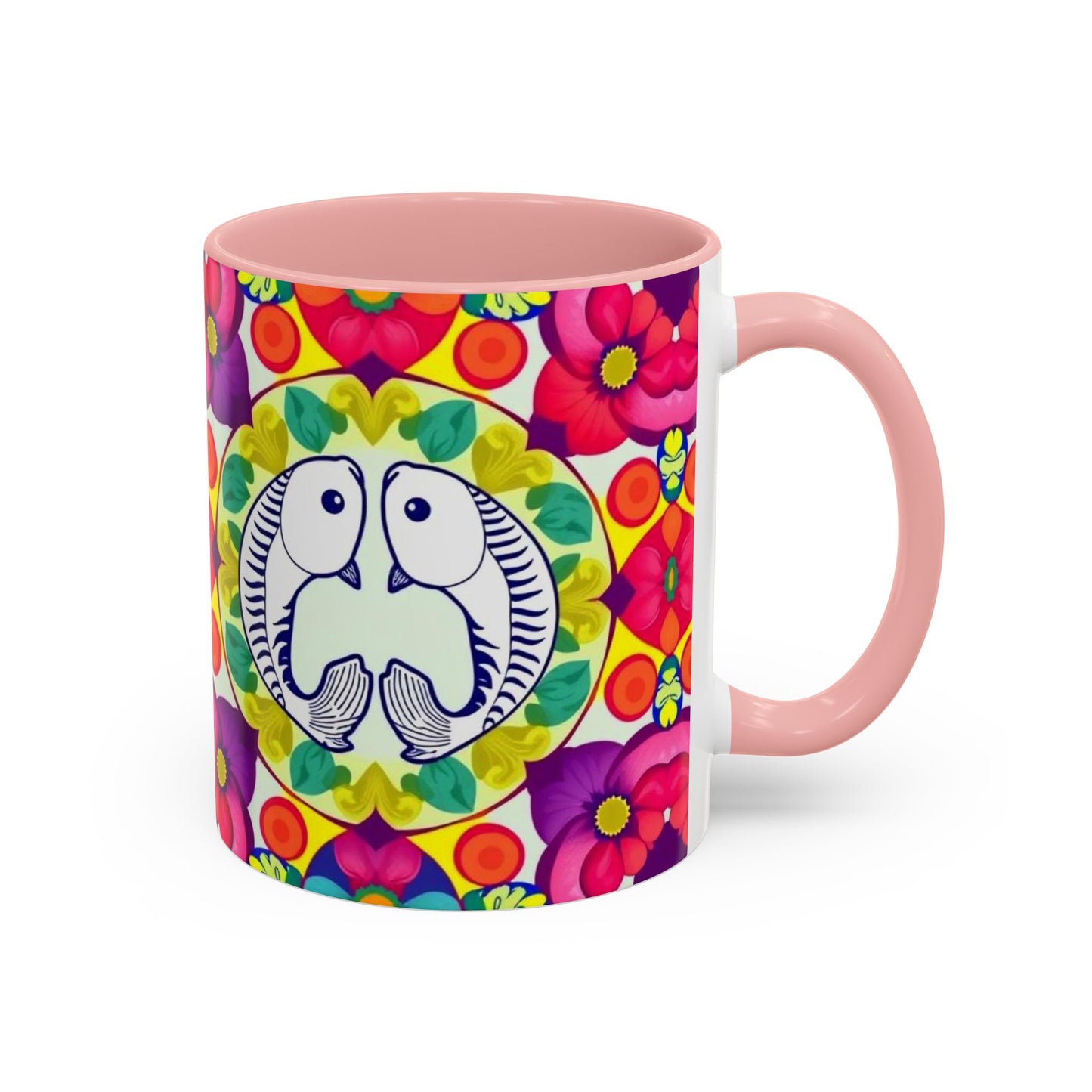 Accent Coffee Mug, Pisces, Zodiac v4, Flower Pattern, (11, 15oz)