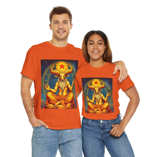 Unisex Heavy Cotton T-Shirt, Meditating Bull, Taurus Zodiac Design