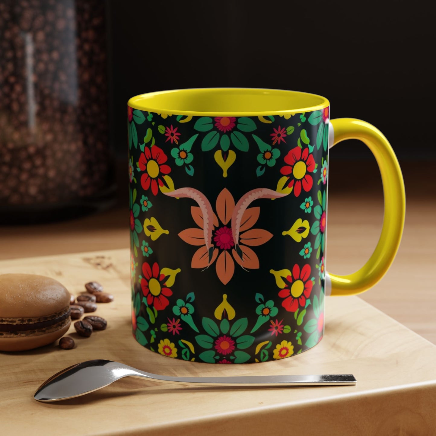 Accent Coffee Mug, Aquarius, Zodiac v4, Flower Pattern, (11, 15oz)