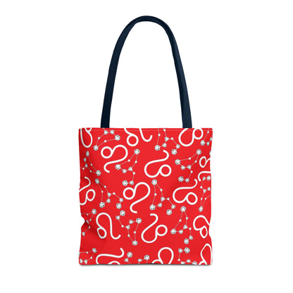 Tote Bag, Leo Zodiac Sign, AOP, (Red, White)
