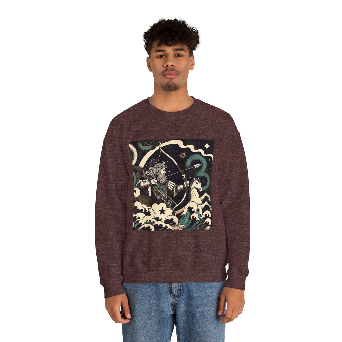 Unisex Heavy Blend™ Crewneck Sweatshirt, Man With Arrow Sagittarius Zodiac Design